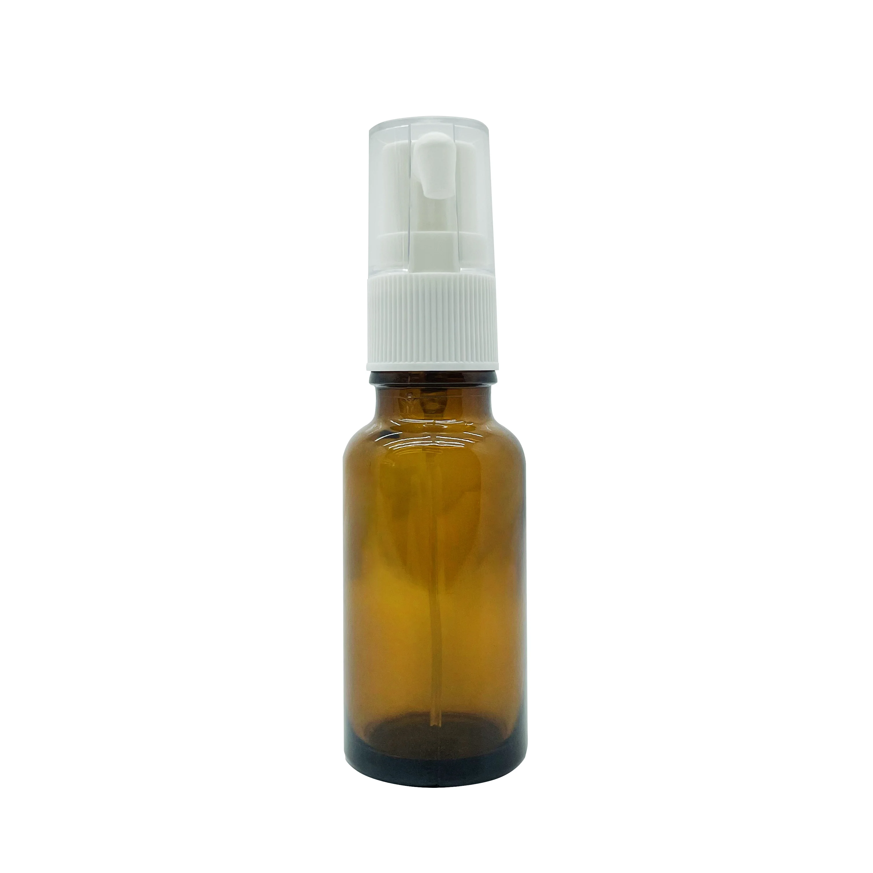 Bouteille en verre d'huile essentielle à buse longue de 15 ml, petite pompe à émulsion coudée à pression manuelle, pulvérisateur de brume buccale blanc