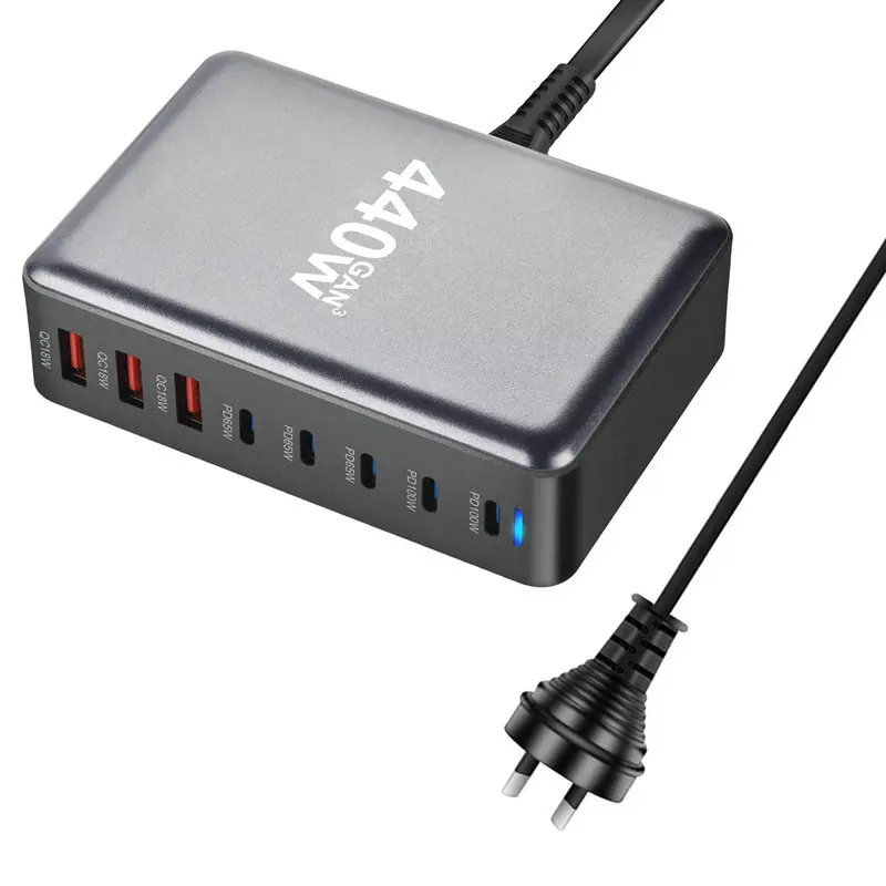 440W GaN台式充电器8端口USB C型PD 100W快速集线器充电器3.0 USB C型手机440W USB电源充电器站