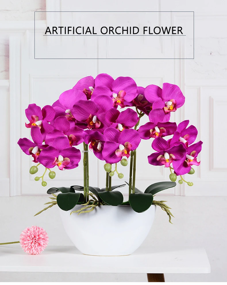 Artificial Phalaenopsis Orchid Flowers Bonsai Home Decor Potted Orchids