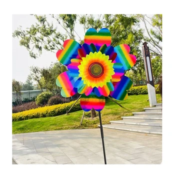 Wholesale Hot Self-produced and self sold New Rotating Windmill Design 32 cm double-layer bird drive windmill sunflower