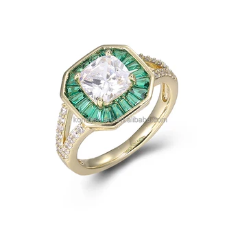high quality square green emerald CZ ring in 925 sterling silver for fine jewelry wearringS