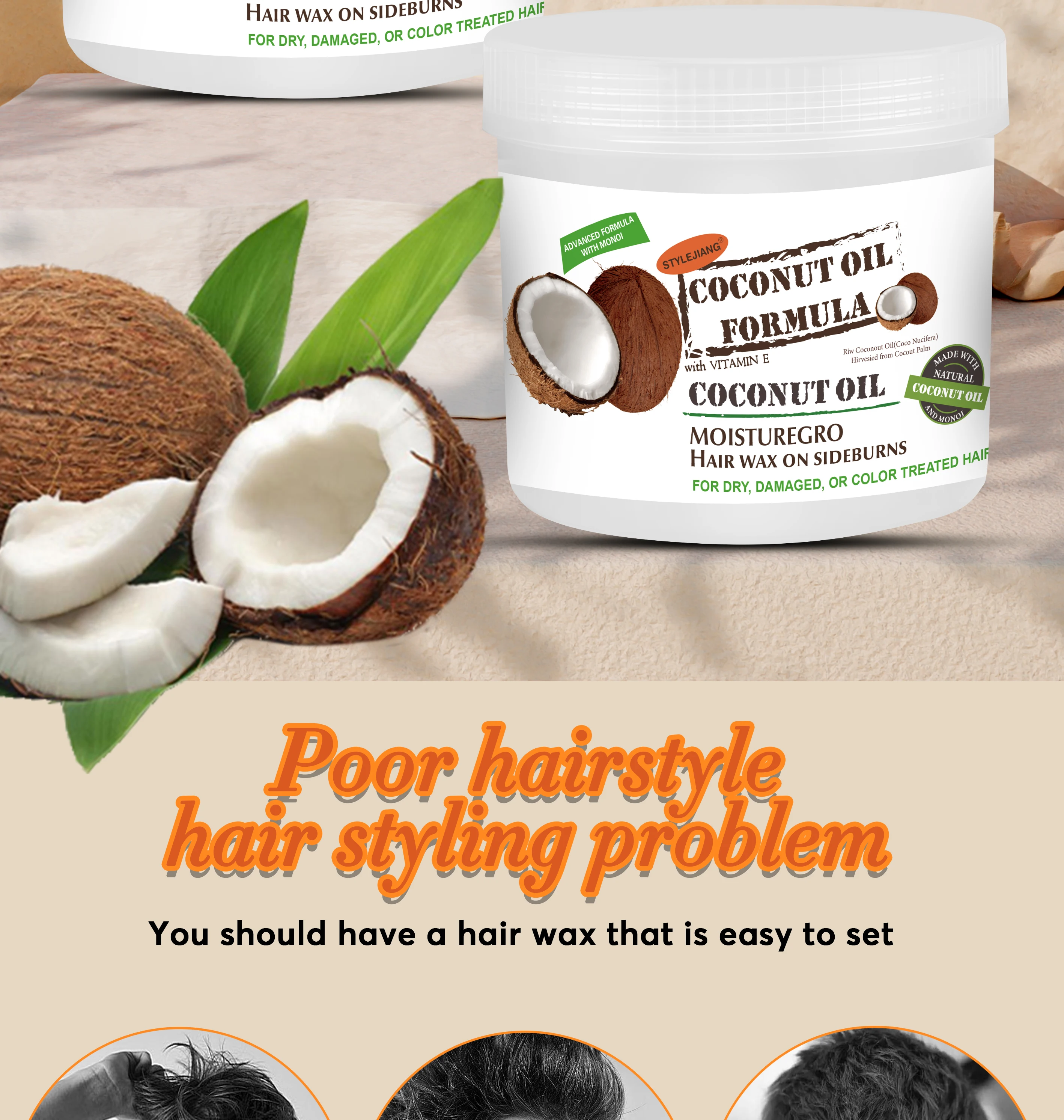 Oem/odm Organic Coconut And Honey Strong Hold Pomade Hair Wax Custom Wholesale From Vendor 310g