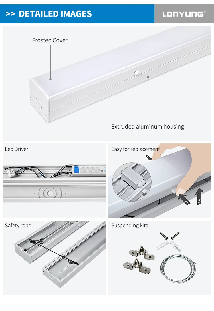 Modern Style Commercial Suspended Ceiling Mounted 4ft 8ft Linkable Led ...