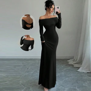 GX24013 Fashion Elegant Clothing Boutique Street Wear Spring Fall Long Sleeve Off Shoulder Backless Maxi Dresses