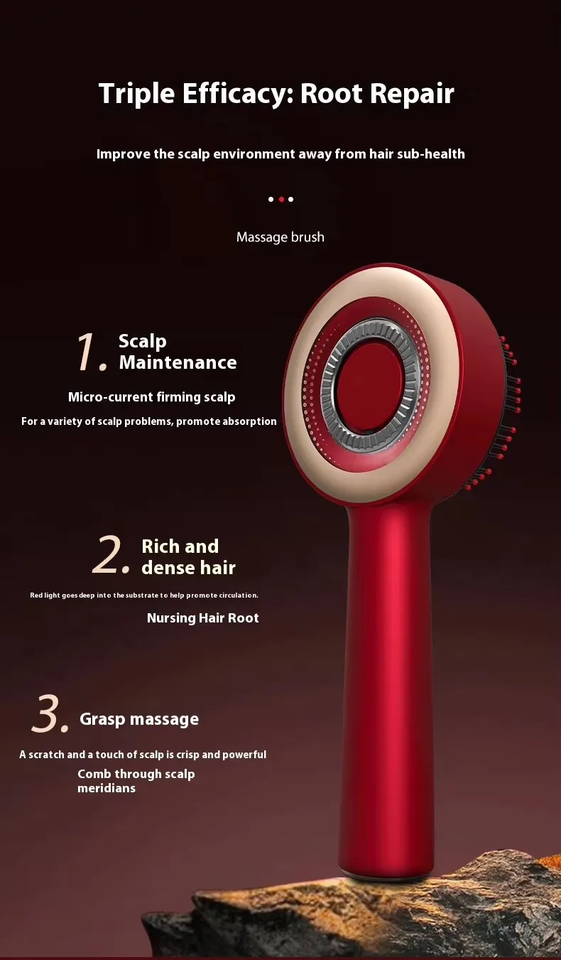 Vibration Massage Heating 3 in 1 Multi Functional Red Light Portable Hair Oil Applicator Electric Head Scalp Massage Comb Brush