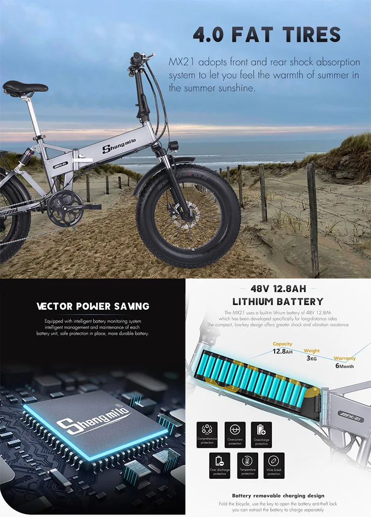 Electric Folding Bicycle 20 Inch 48v500w/1000w High Power Assist ...