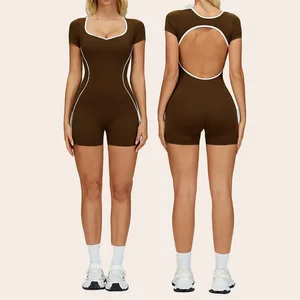 Custom Logo Hollow Back Sexy Jumpsuit Women Yoga Sport Fitness Bodycon Push up Tummy Control Breathable Sports Jumpsuit