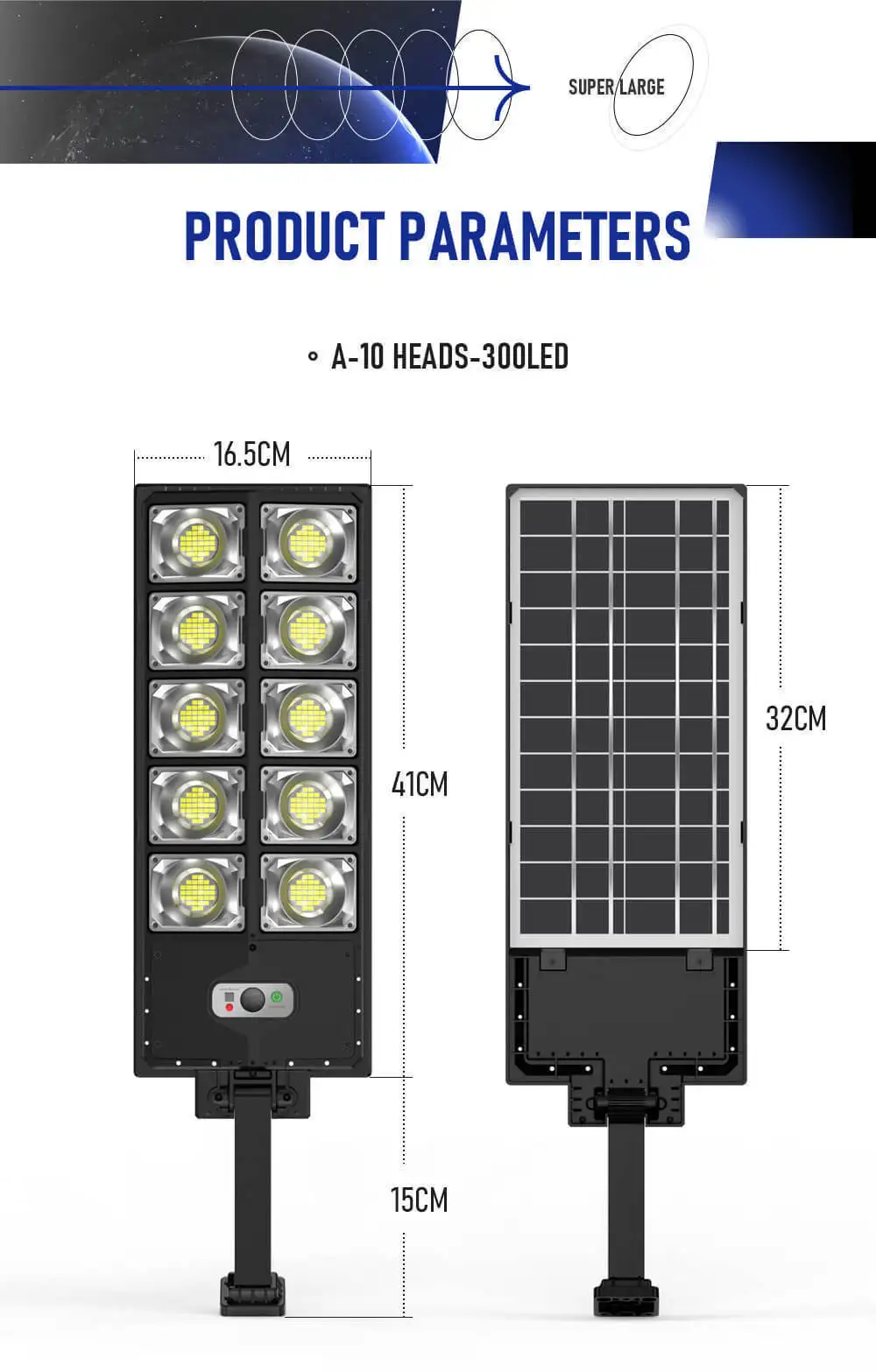 Solar Powered Strong Light Street Lamp for Outdoor Courtyard Lighting