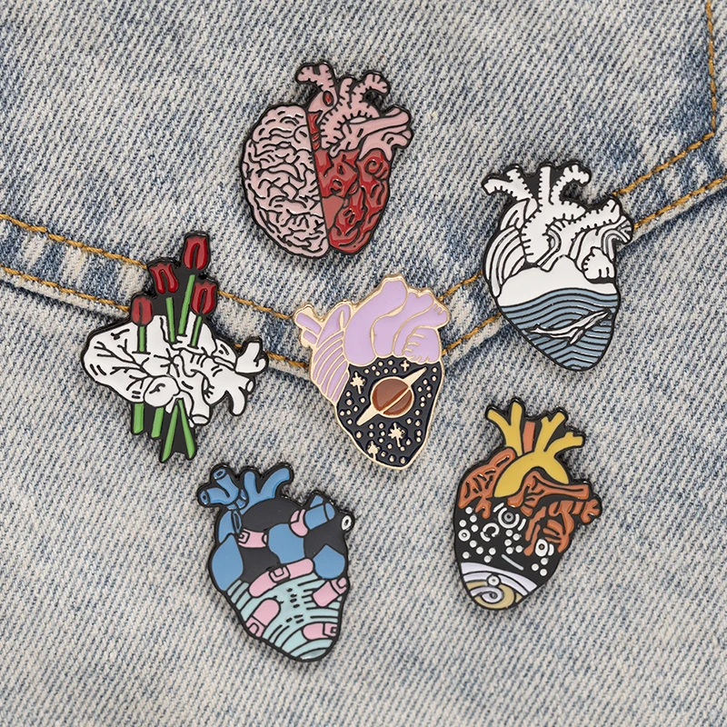 Custom Enamel Fashion Jewelry Brooches Anatomical Heart Neurology Brooch  Doctor Nurse Artistic Lapel Badges