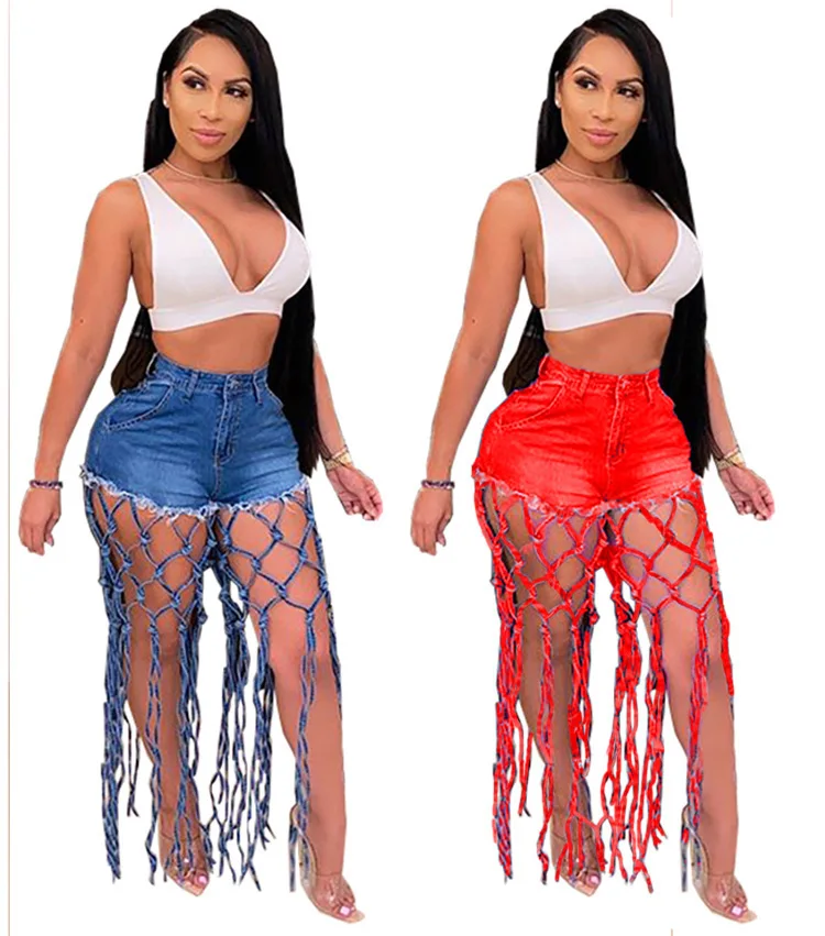 Distressed Short En Jeans Feminino Sex New Arrival Tassel Sexy Shorts Jeans  Cool Women High Waist Blue Jeans Red Pants For Women - Buy Blue Jean Red  Pants For Women,High Weist Jeans,New