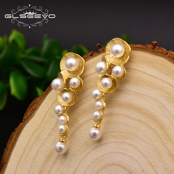 Natural freshwater white tassel pearl Drop Earrings plant dangle earring for women gold plated wedding fashion indian jewelry