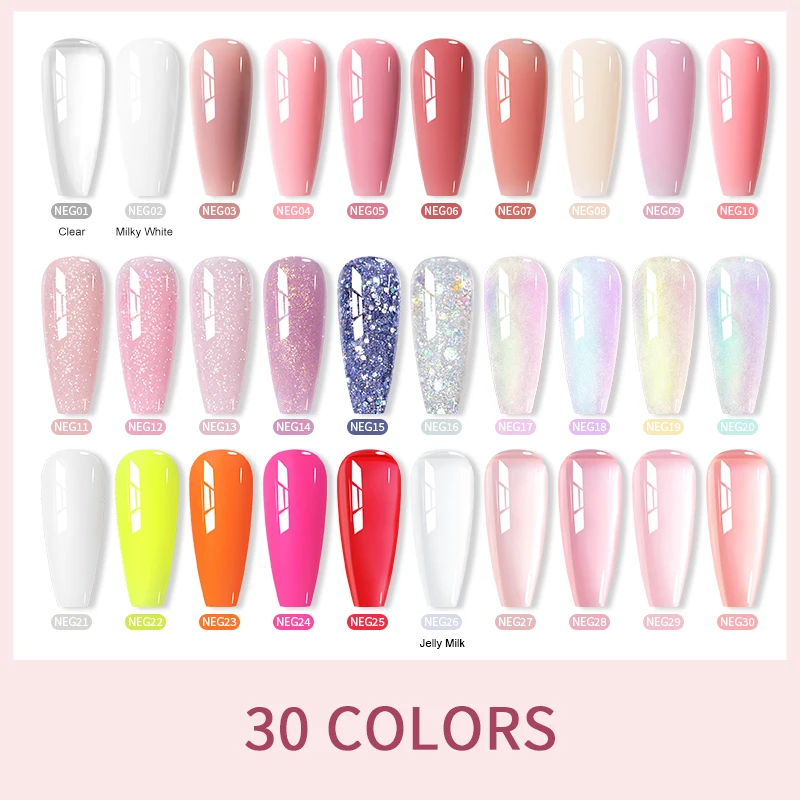 BORN PRETTY PRO 30 Colors Non-Sticky Hard Gel Builder HEMA Free Clear Solid 3D Nail Gel for Nail Art Extension Carving Modeling