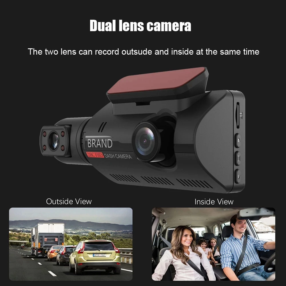 1pc 3 Lens 1080P Car Dashcam 2 Inch Mini Car Black Box G-Sensor Video  Recording With Type C Port