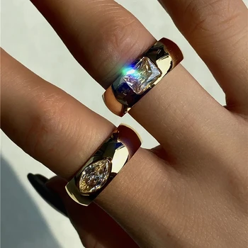 Trendy Waterproof Non Tarnish Personalized Design Ring 18K Gold Plated Stainless Steel Shining Zircon Dome Finger Rings MK4020