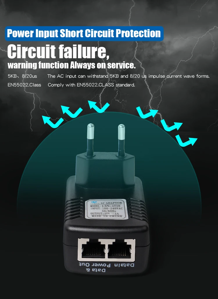 Poe Adaptor 12w 15w Poe Injector / Adapters 24v 0.5a,48v 0.5a Poe