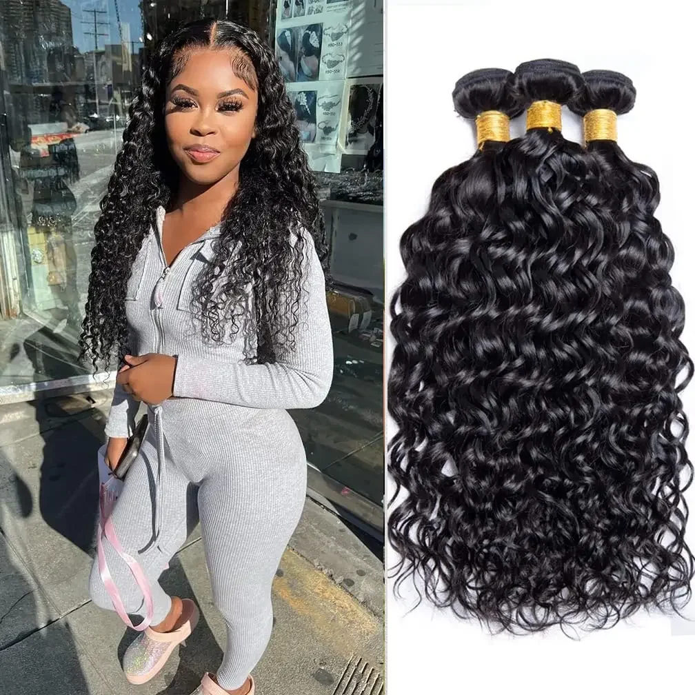 Peruanische Jungfrau Wasser Welle Menschliches Haar Bundles 30 32 Zoll 3 Bundles Deal Nass Wavy Curly Extensions_voghion.com