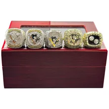 Custom NHL Championship Ring Set 1991 1992 2009 2016 2017 Pittsburgh Penguins Hockey Championship Ring Wooden Box Set