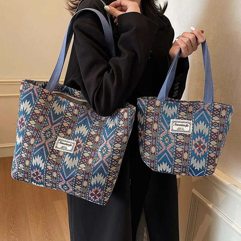 Large Capacity Ethnic Canvas Tote Bag - Summer & Autumn