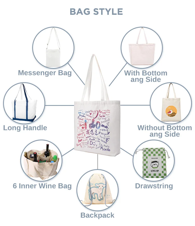 huahao Custom Canvas Tote Bag Custom Printed logo Own Design with Pocket and Zipper