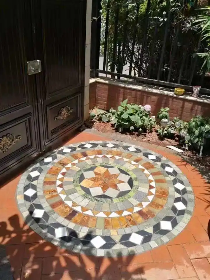 Traventine Mosaic Medallion Round Pattern Stone Slate Garden Outdoor