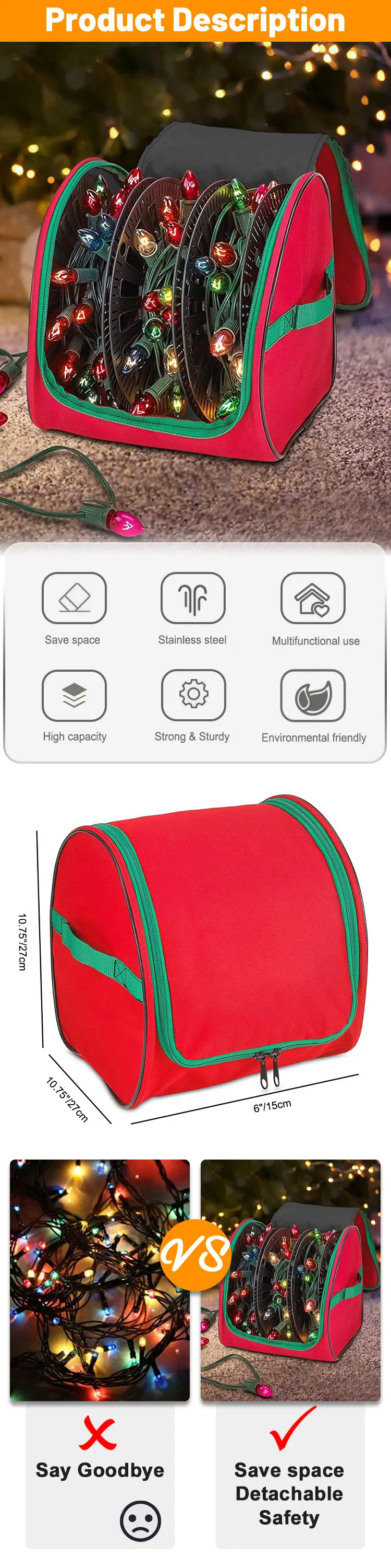 Wholesale Christmas Light Storage Bag Customized 600d Oxford Durable Waterproof Bag Household