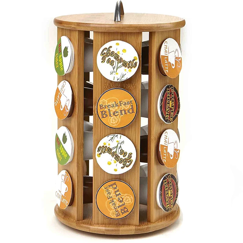 Wholesale Rotating Coffee Pod Holder Modern Bamboo Coffee Pod Storage Organizer Stand with 360-Degree Rotation for Countertop