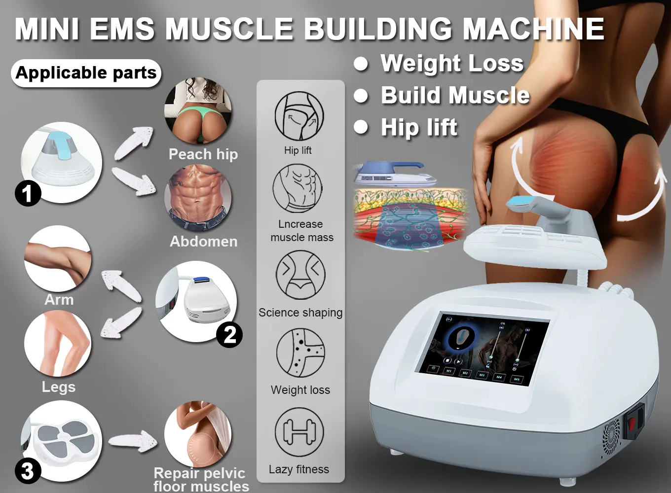 Portable Home Use Hiemt Fitness Sculpting Machine EMS Electromagnetic Muscle Stimulator for Weight Loss Hip Lift Fat Removal