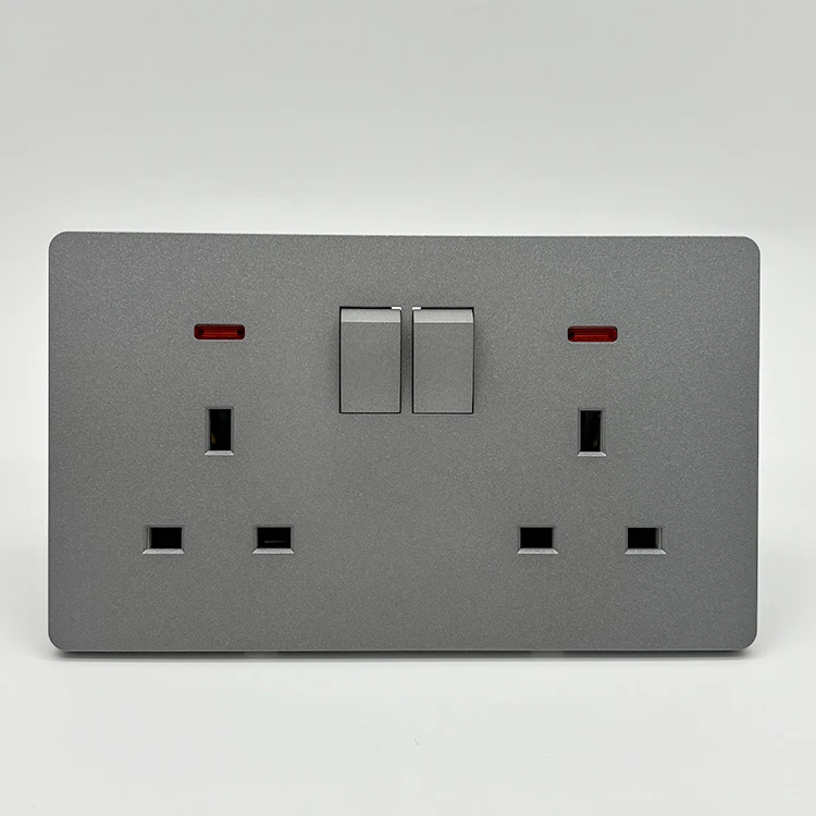 VNX Grey Color Box Electric Wall Socket 250V 13A Safe Copper ABS High Quality UK Standard Double Switched Double Socket Outlet