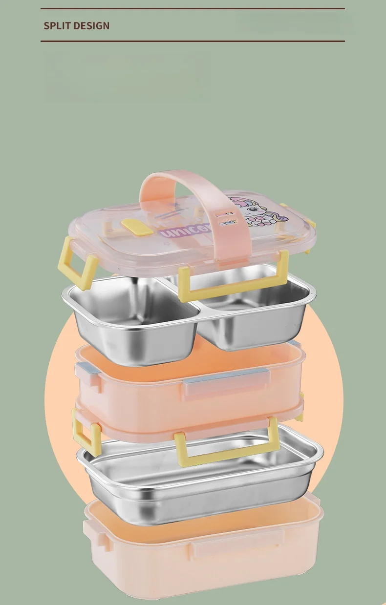 Wholesale Food Container 304 Stainless Steel Lunch Box Portable Double-layer Thermal Bento  Microwave Heating Tiffin Box_20
