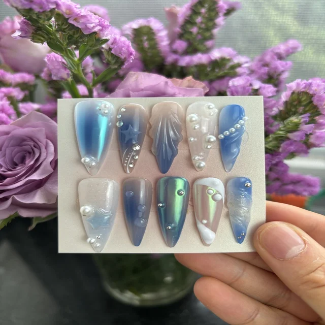Mona Design Y2K Style Hand Painted Press on Nail Art Set ABS Gel Material Boxed Packaging for Salon Use Minimum Order 10 Pcs