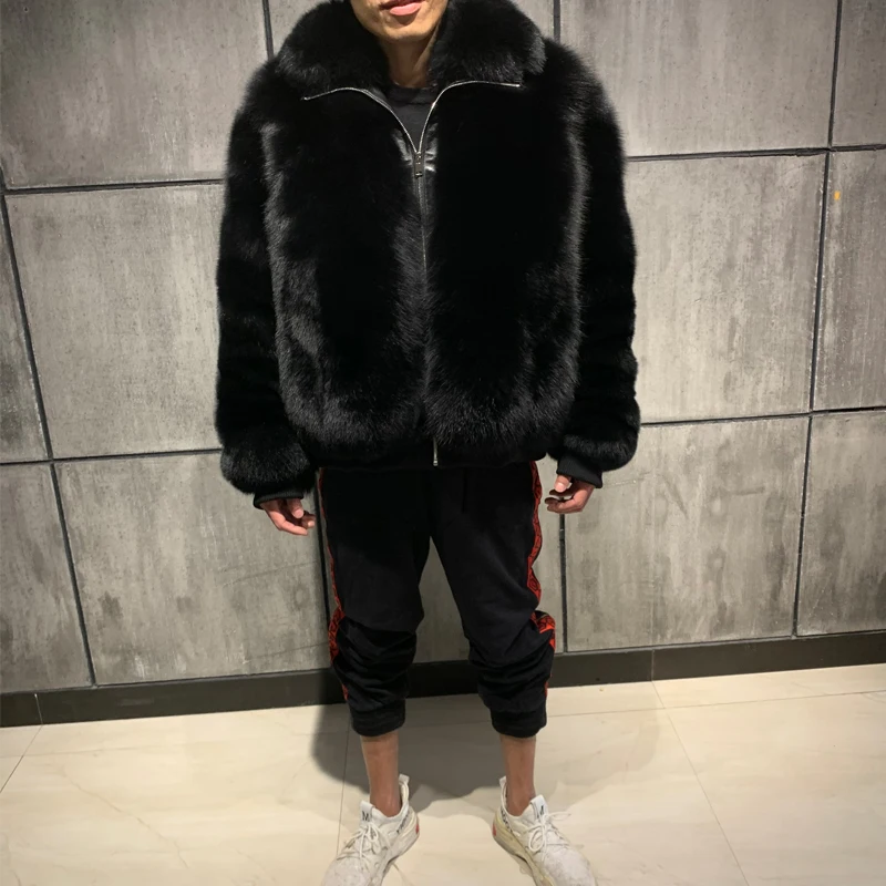 Real Fox Fur Jackets For Men 2021 Turn-Down Collar Bomber Jacket Men Overcoat11224