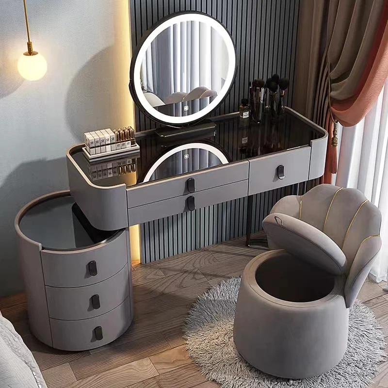 modern grey dressing table with Lighted Mirror & Stool light grey dressing table