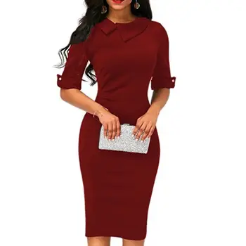 4 Color Female Sexy Women Bodycon Career Dresses Party Work Office Formal Half Sleeve Midi Dress Fashion Popular Clothes E922