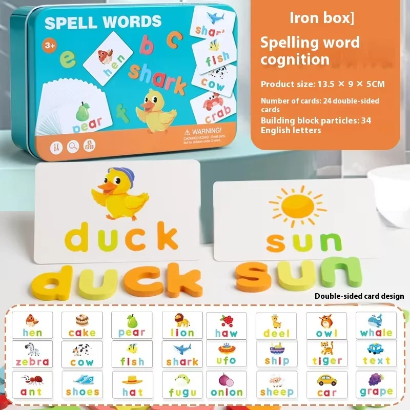 新作アルファベットABC学習 教育玩具 木製パズル フラッシュカード 幼児向けアクティビティ文字綴りゲーム 子供・幼児向け