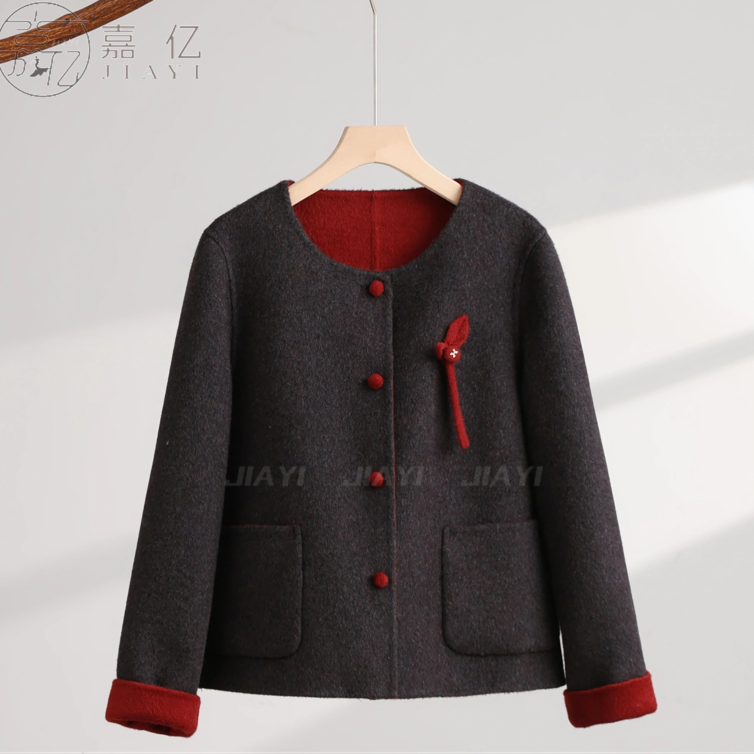 Chinese Style Winter Short Woolen Jacket Coat Single-Breasted Closure Type