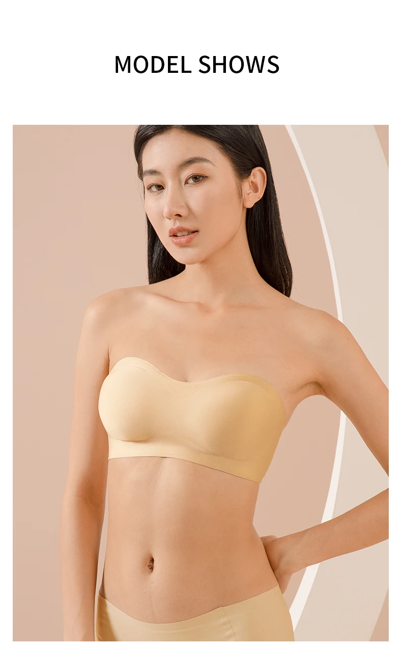 Hot Sale Nude Ladies Comfortable Bandeau Adhesive Bra Strapless Sticky Push Up Lift Bustier 9359