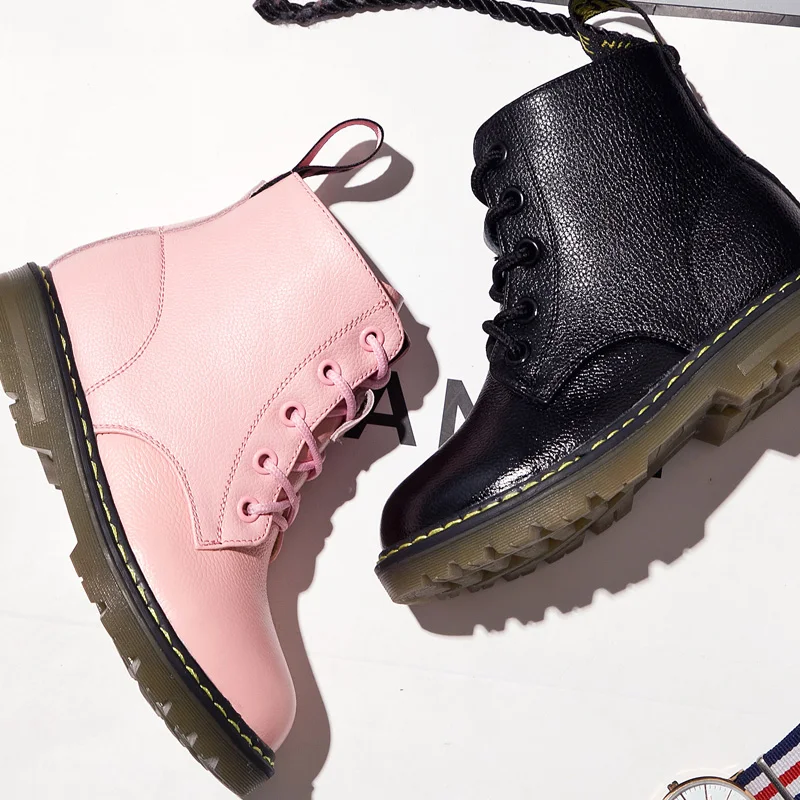 Детские Ботинки Martin, ботинки для девочек и мальчиков, осень и зима, новые кожаные детские ботинки