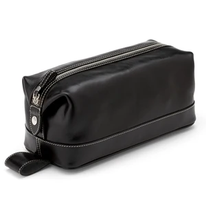 Custom Logo PU Black Leather Men's Dopp Kit Toiletry Wash Bag Travel Cosmetic Pouch for Men