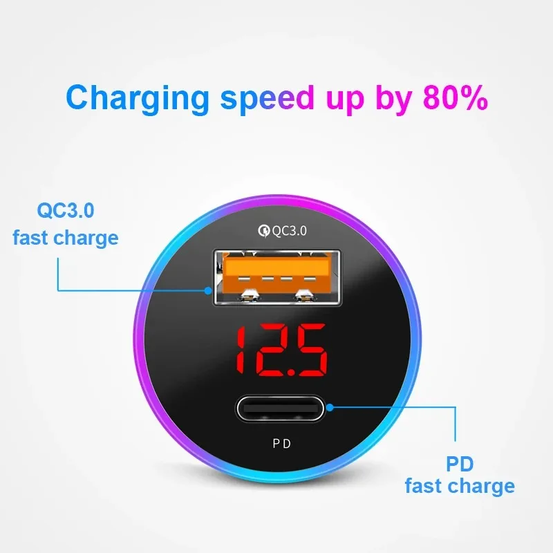 Fast Quick 38w Pd20w Usb C Car Charger Metal Alloy Led Type C Pd Car