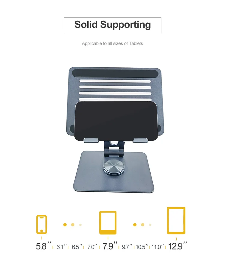 Aluminium Desktop Tablet Stand Holder Foldable Portable Adjustable Cellphone Holder With 360 Rotating Base