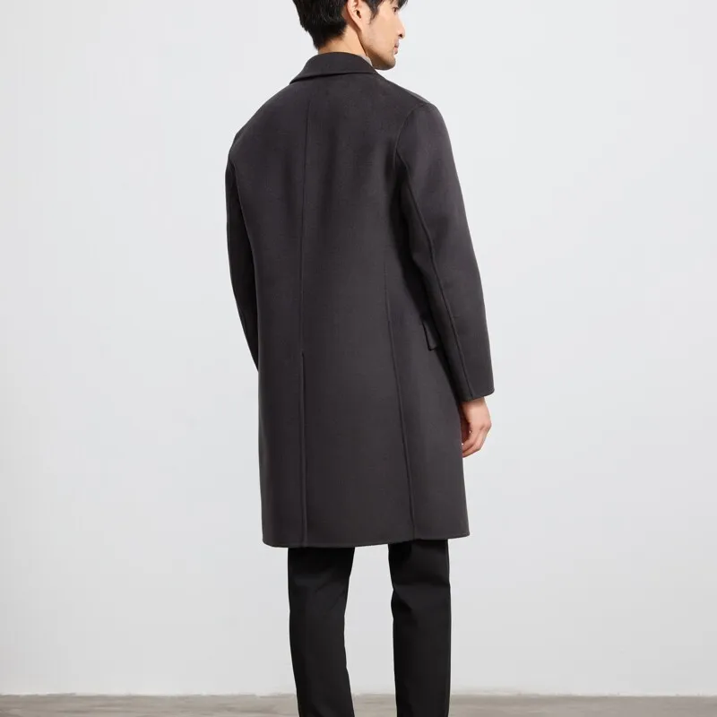 Double-breasted 100% Wool Men's Mid-length Autumn/winter Thick Warm Overcoat Trench Coat Turn-down Collar Anti-wrinkle Wool Coat - Image 4