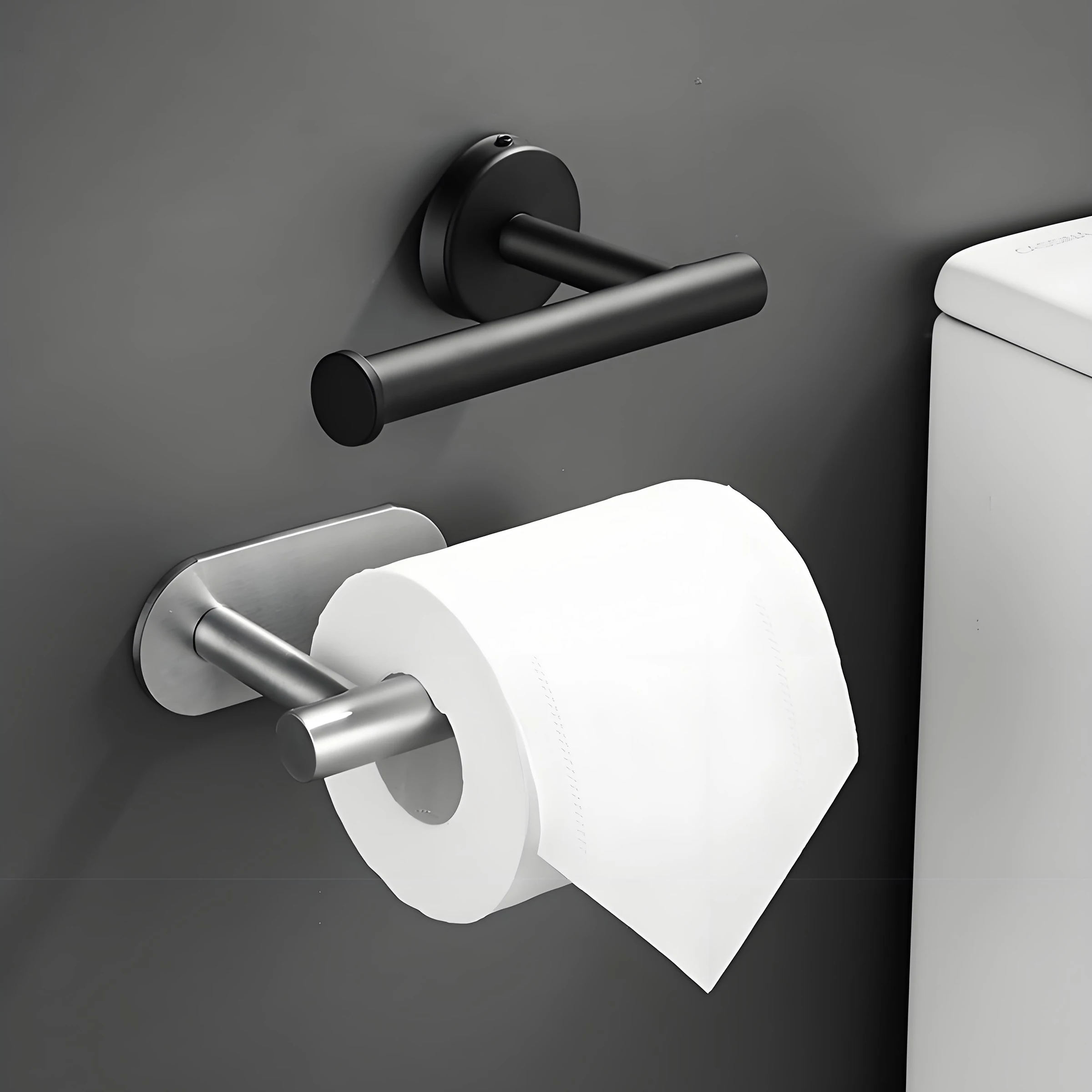 Hot Product Wall-Mounted Bathroom Hardware Set Self-Adhesive Stainless Steel Toilet Paper Holder Punch-Free Towel Rack Metal