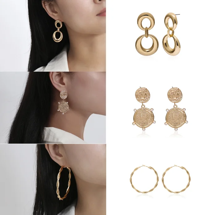 XG1206 2020 женские новые персонализированные креативные геометрические двойные кольца, узелковые серьги в стиле ретро, круглые серьги в форме монеты