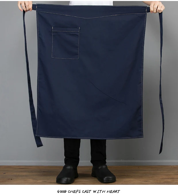 Chef's Half-Length Polyester Apron Black with Printing Durable for Male and Female Waiters Catering & Hotel Extended Coverage