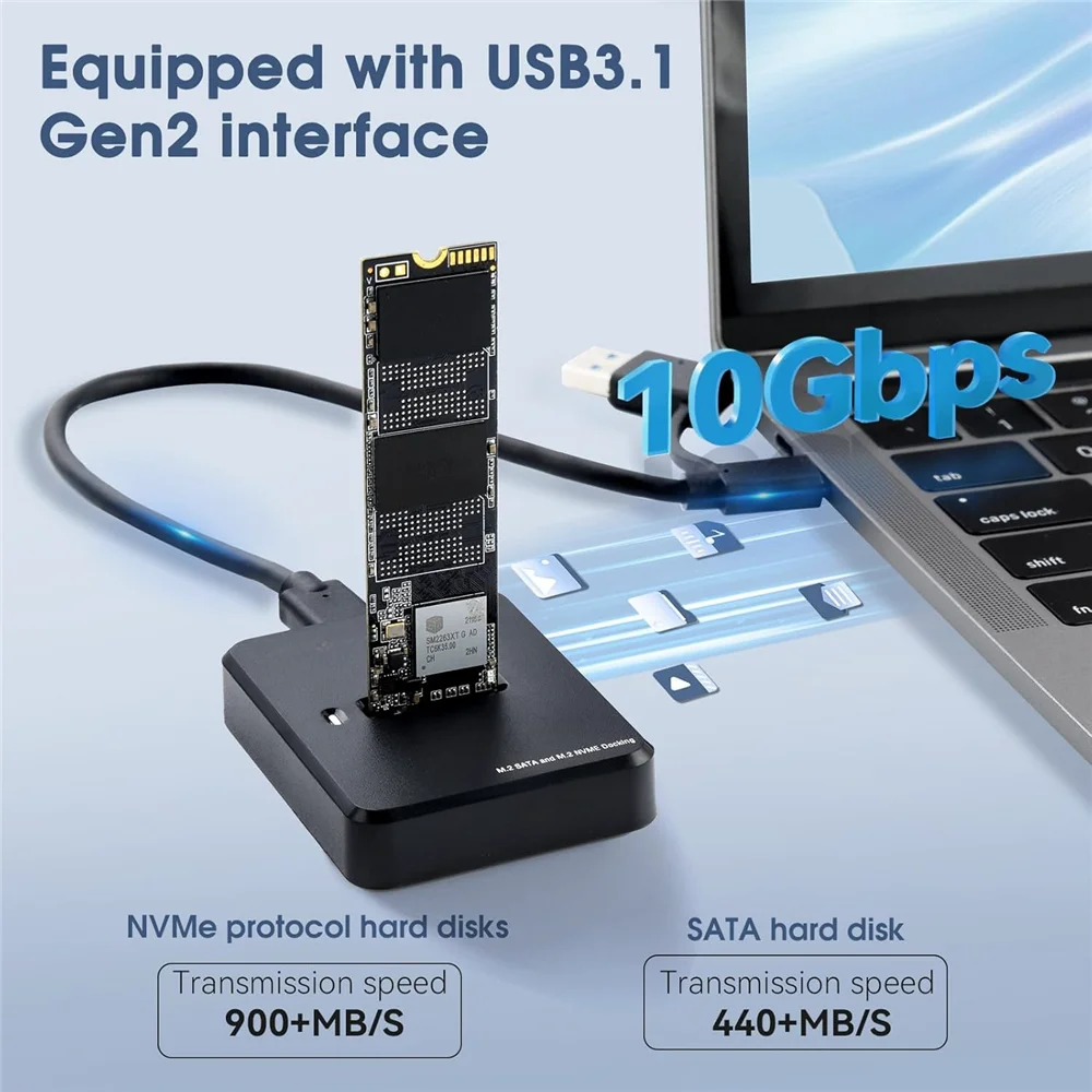 M.2 NVMe & SATA SSD Docking Station – USB 3.1 Gen2, 10 Gbps, Aluminium Behuizing, Plug & Play, Voor 2230/2242/2260/2280 SSD's