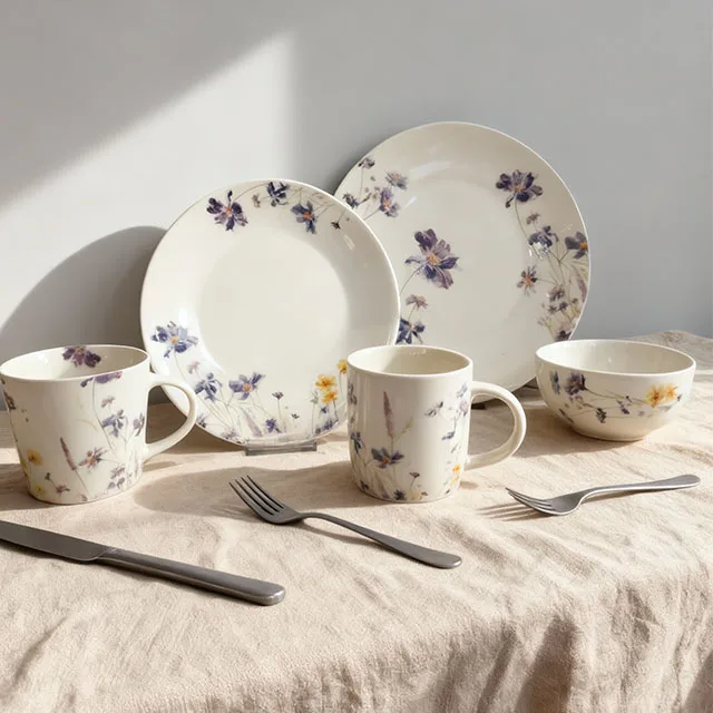 Ceramic Porcelain Floral Butterfly Reusable Dishwasher Safe Sustainable JSD Brand Dinner Set