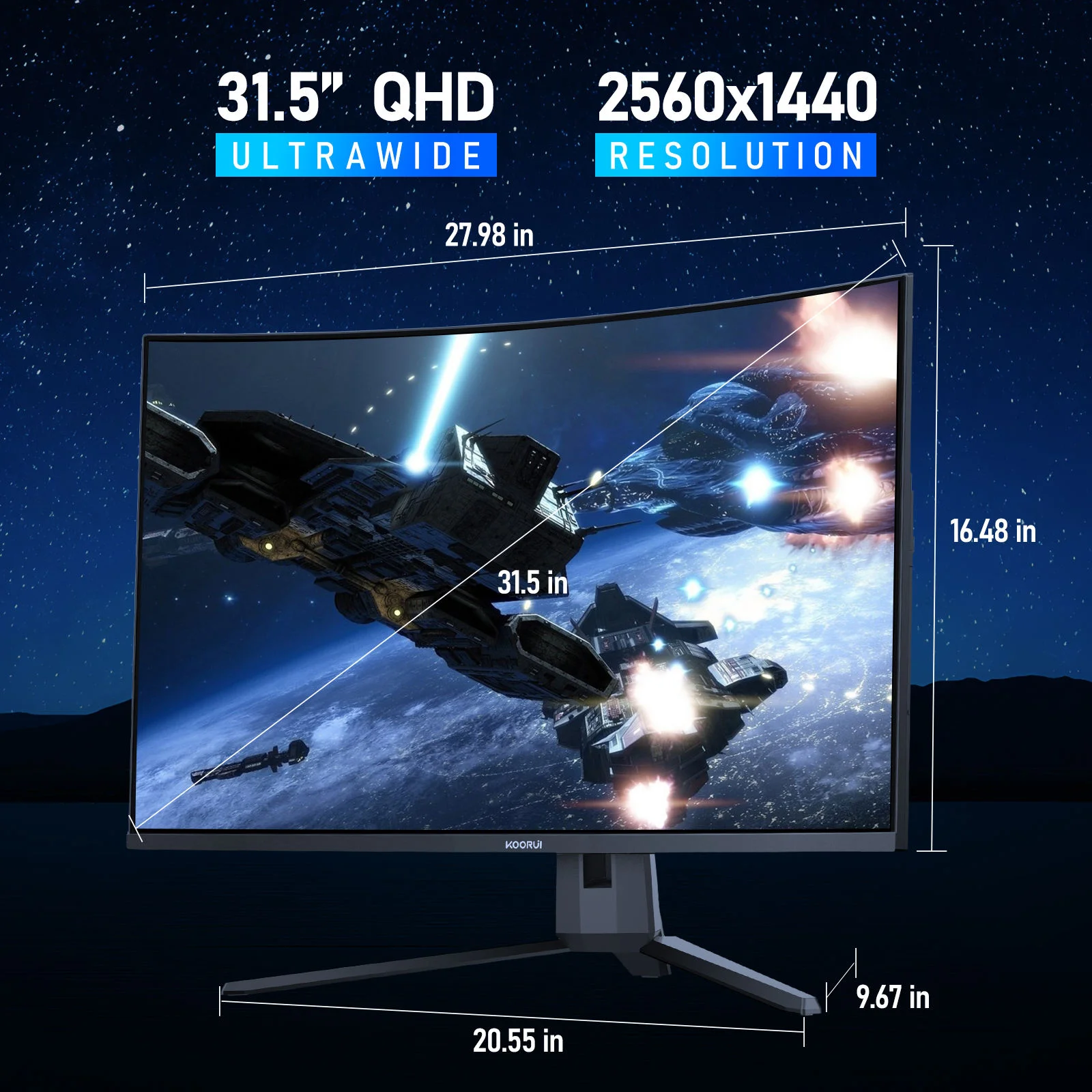 KOORUI G3221SC 32-Inch Curved QHD Gaming Monitor - 170Hz, 1MS