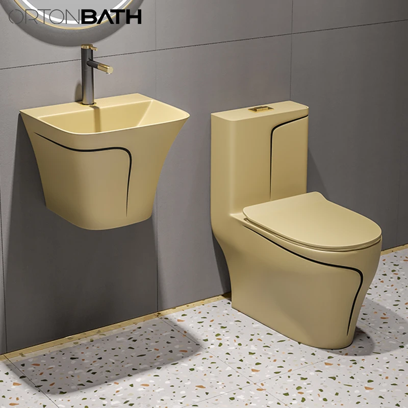 ORTONBATH Blue Color With Gold Line Middle East Toilet Sanitary Ware Small Toilet Seats Siphon One Piece Ceramic WC Toilets