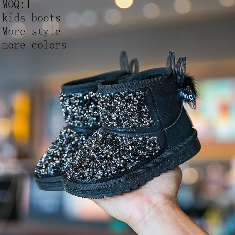 Custom Girls Fashion Luxury Fancy Charm Child Kids Outdoor Rhinestone  Glitter Bling Sequin Ankle Boots for Girls
