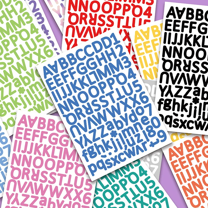 Inkjet Sticker Lettering Sample DIY Alphabet Letters and Numbers Stickers - 12 Colors